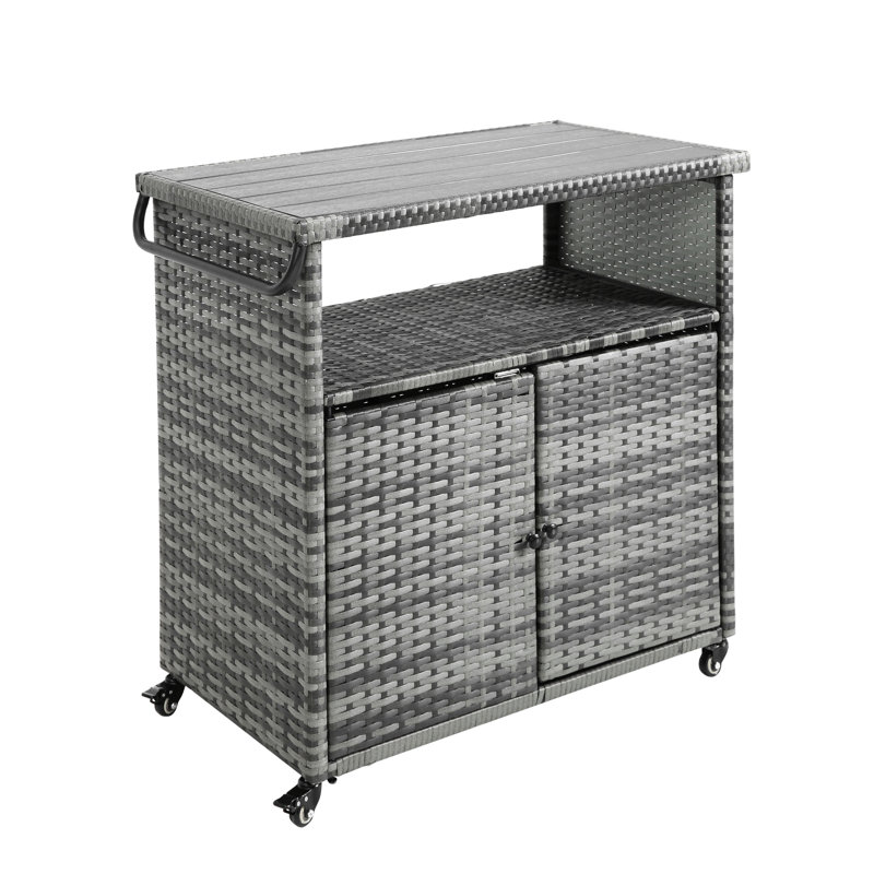 Outdoor Style Bar Table With Wheels And Glass Top - Brown For Pool Parties Stylish Drink Cart Backyard Entertaining