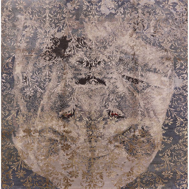 Tapis floral gris / ivoire, Carré 7 pi