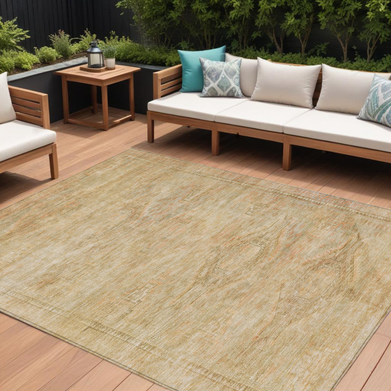 Tapis intérieur / extérieur aztèque lavable 8 pi x 10 pi lin et blé