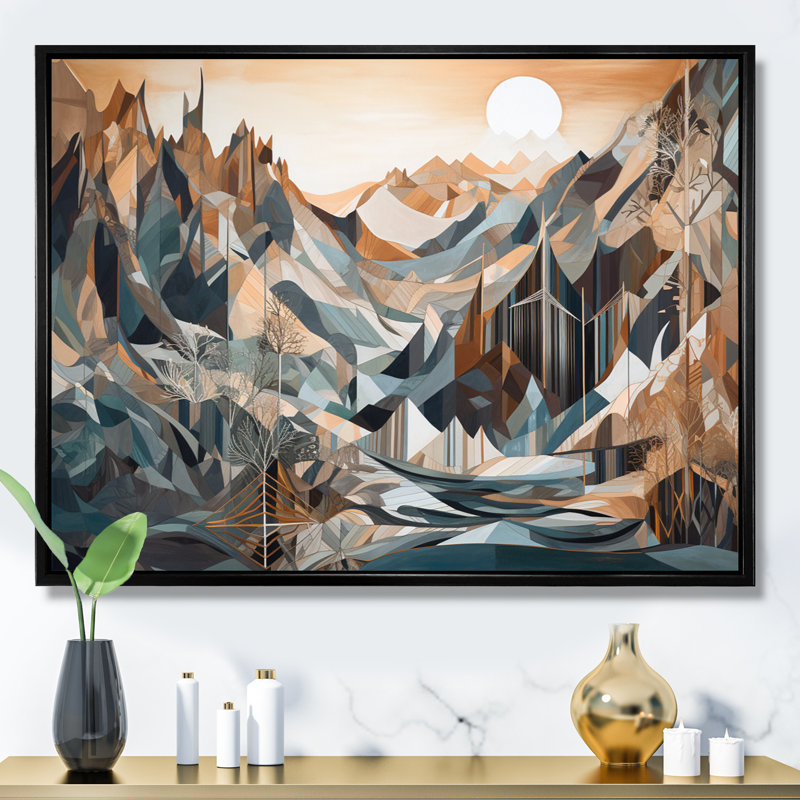 «Rose Gold Metallic Mountains IV», reproduction sur toile, 24" H x 32" W, Black Picture Framed