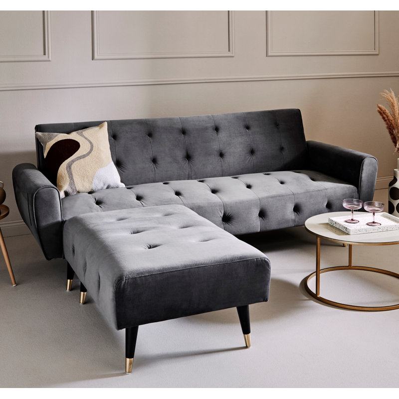 83.86" Wide Reversible Sleeper Sofa & Chaise with Ottoman, Platinum Gray Velvet