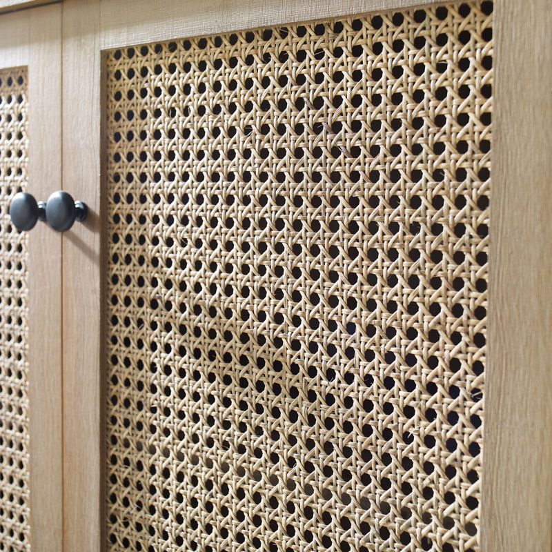 Calzada  31.5'' Tall 2 - Rattan Wicker Door Storage Accent Cabinet with Solid Wood Legs, Nature