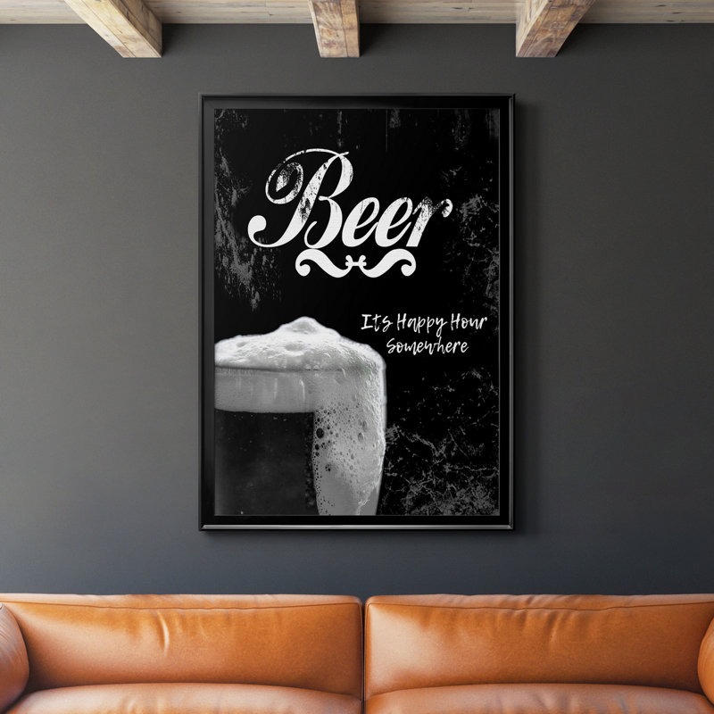 Bière - art textuel sur toile encadré, H 26,5 po x l 36,5 po x P 1,5 po, Noir