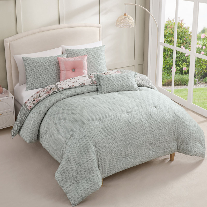 Ensemble d'édredon réversible 5 pièces Bebejan Sage Serenity, Édredon de grand lit + 4 pièces additionnelles
