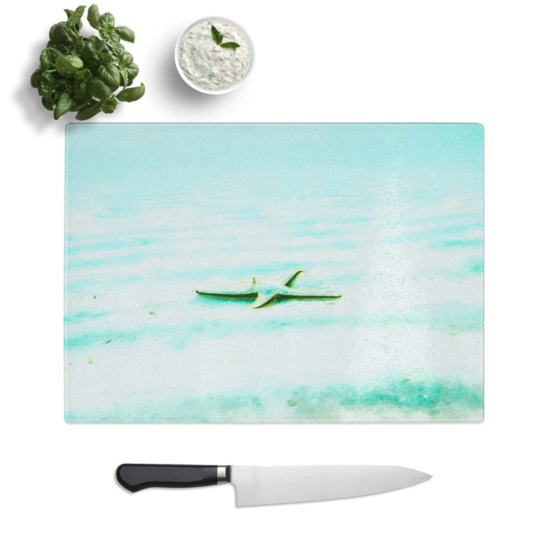 Tempered Glass Starfish on the Seabed Chopping Board, 39 cm W x 28.5 cm L
