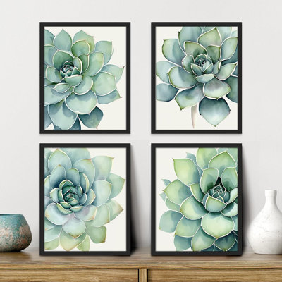Succulent " IDEA4WALL Framed Pastel Rose Cactus Succulent Wall Art, Set Of 4 Nature Wilderness Wall Decor Prints, Botanical Floral Wall Decor For Living Room, Bedroom " 4 - Pieces