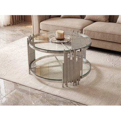 Table basse 201 en acier inoxydable avec verre trempé double couche pour salon moderne, assemblage facile