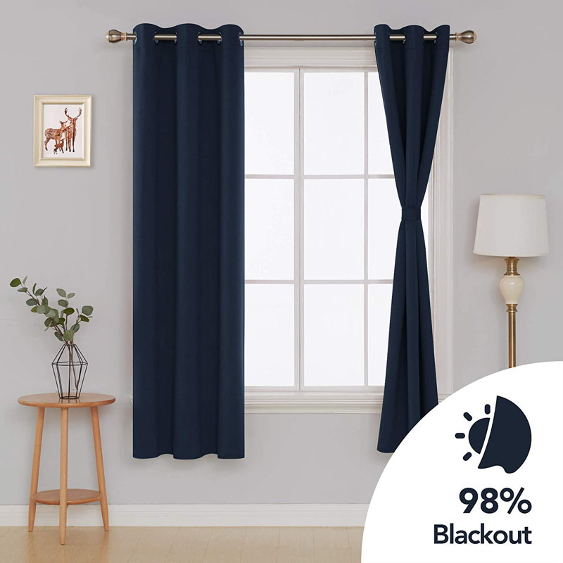 Bix Solid Blackout Thermal Grommet Curtain Panels, 38" W x 54" L, Navy Blue