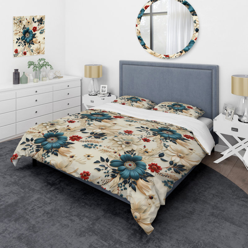 Ensemble de housse de couette Gerbera Daisy Elegance Boho, Housse de couette pour grand lit et 2 taies décor