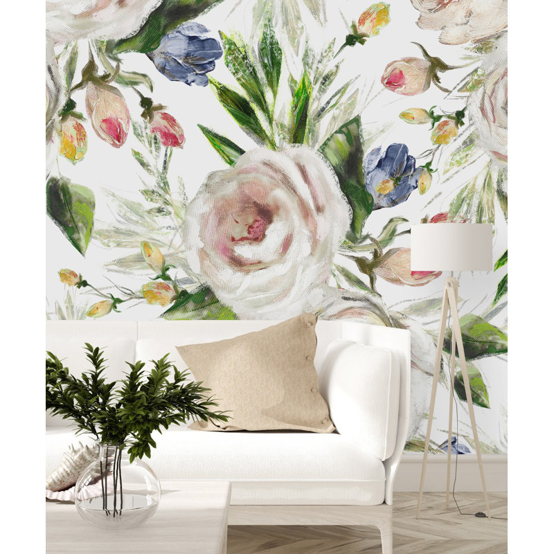 Murale pelez et collez, L 8,34 pi x L 8,34 pi, Rose/vert