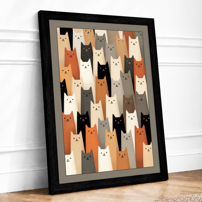 Geometric Cat Pattern Modern - Framed Print, A4 - 29.7 x 21.0 cm, Black