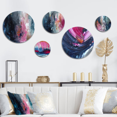 Oasis en bleu et rose II - décoration murale abstraite en métal