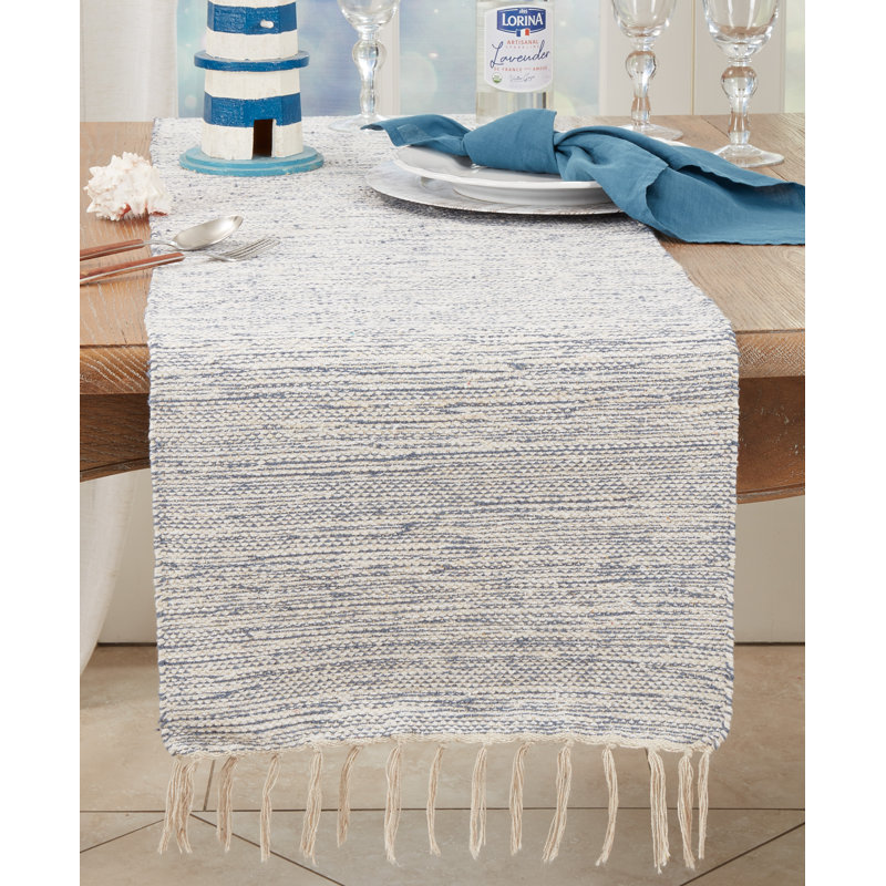 Handcrafted Handloom Table Runner With Delicate Fringe Detail