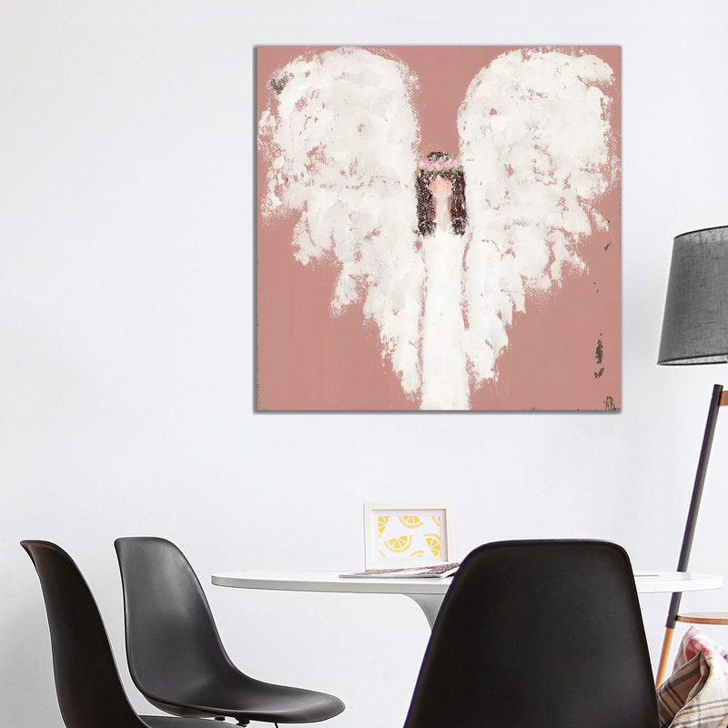 Pink Angel Floral Halo 1 Piece Painting on Canvas, 93.98 cm H x 93.98 cm W x 1.91 cm D, Wrapped Canvas