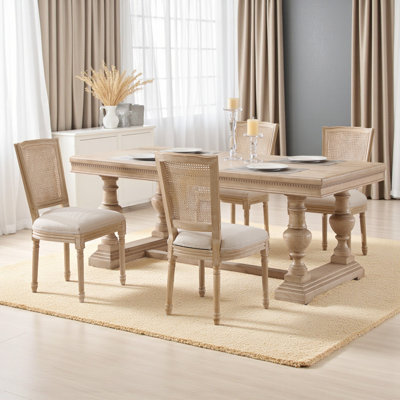 Amando High-End Beige French Country Dining Chairs, Upholstered Chairs With PE Rattan Back, Wire Drawing And Carving Techniques