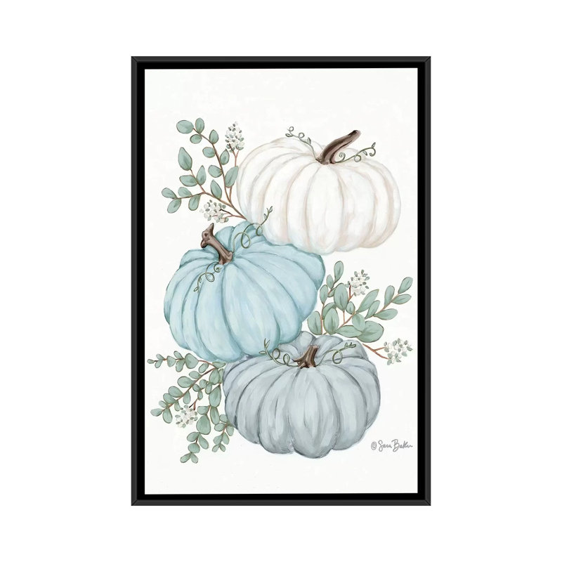Pumpkin Trio par Sara Baker - reproduction d'art, H 48 po x l 32 po x P 1,5 po, Toile avec cadre noir, Aucun mat