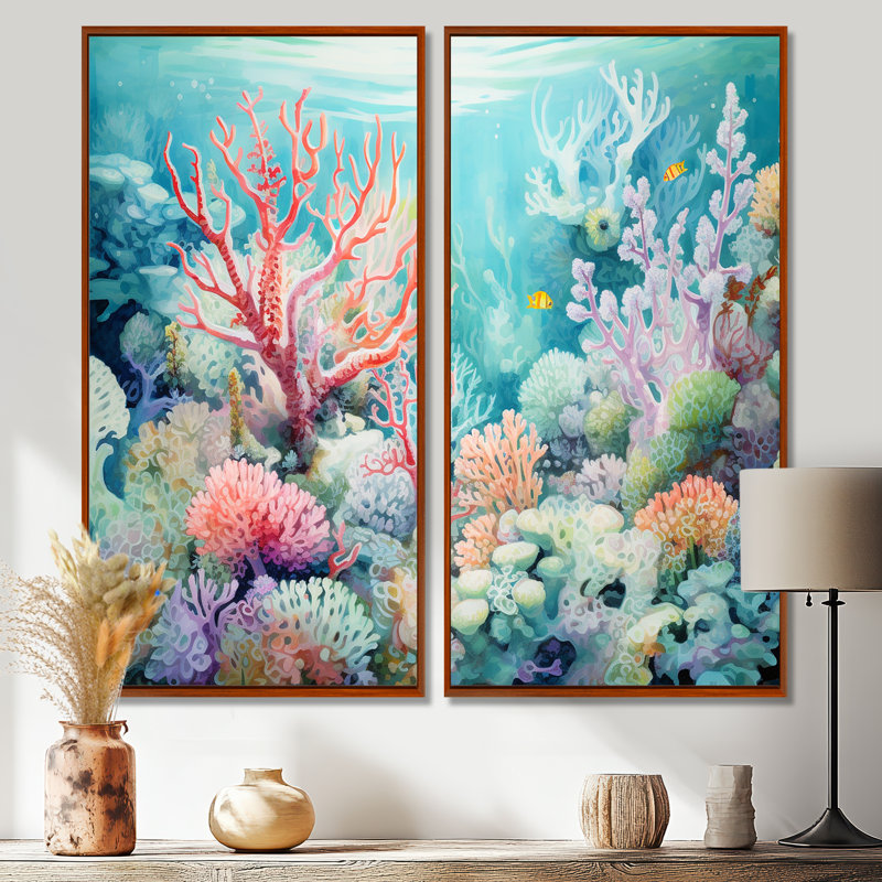 Underwater Coral Symphony Ii II - impressions sur toile côtières roses, H 40 po x l 40 po, Impression encadrée flottante