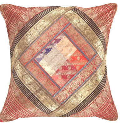 Taie d'oreiller carrée en soie rétro 16 "Sari