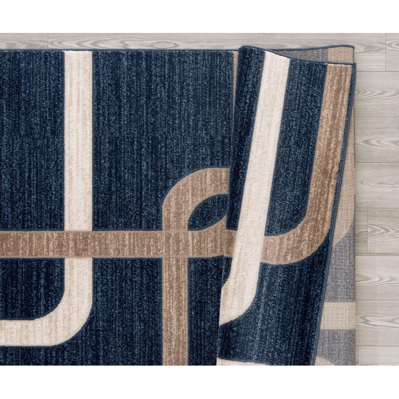 Tapis bleu à motif abstrait Daijon, Rectangle 8 pi x 11 pi