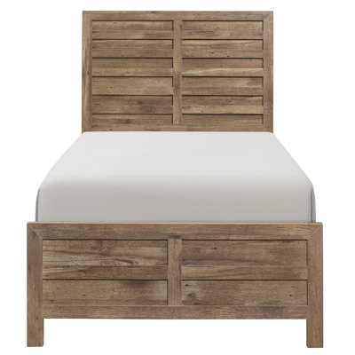 Modern Line Pattern Rustic Twin Bed, Weathered Pine Finish, Headboard, And Rails For Bedroom Use, Box Spring Essential, Simple Setup Bed With Design Featuring Rails, Must - Have, Needed, Fast Assembly