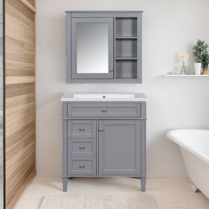 Ensemble de meuble-lavabo simple avec plateau Desmir, Gris