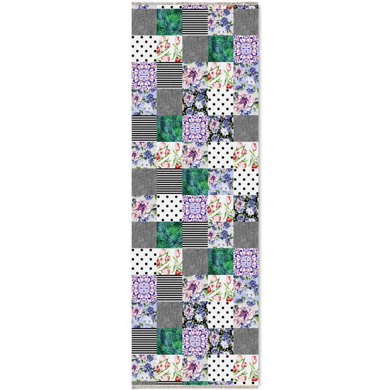 Pender Multicolor Floral Patchwork Cotton Chenille Area Rug, Runner 4' x 9'11"