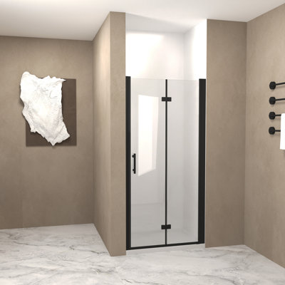 Porte de douche 29-28 "x 72" en verre trempé pliable 1/4 "(6mm) Cadre en aluminium noir mat avec film antidéflagrant