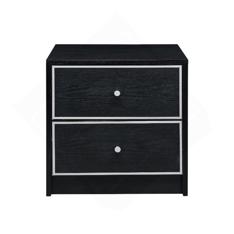 Table de chevet 2 tiroirs de rangement, noir et argent