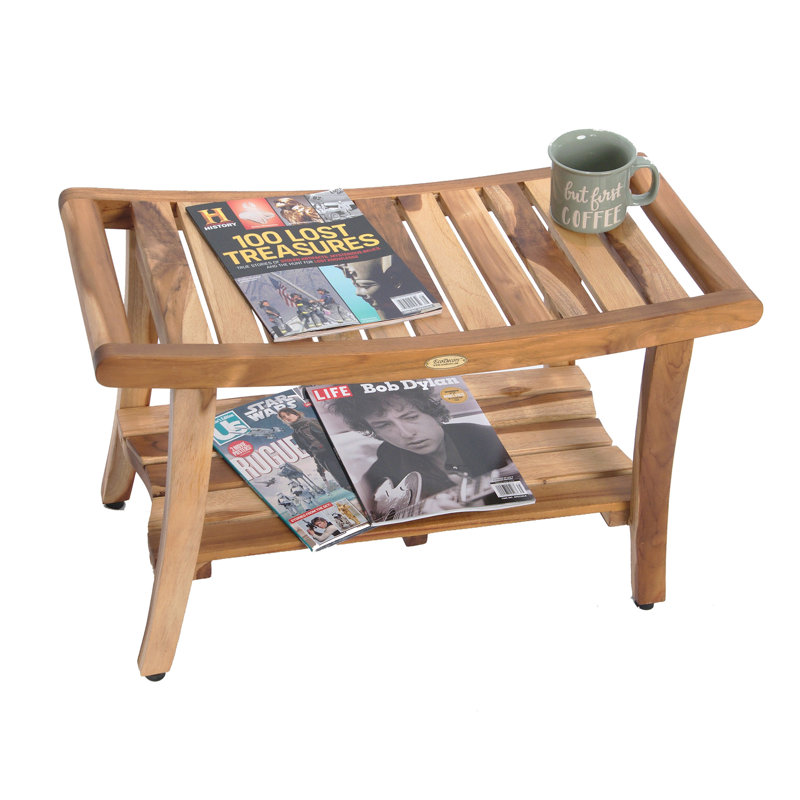 EcoDecors 30" Earthy Teak Shower Bench with Shelf