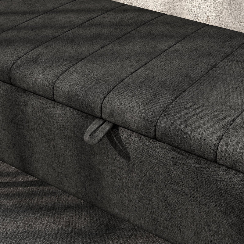 Banc de rangement avec repose-pieds, repose-pieds en lin, Noir, noir, noir, noir