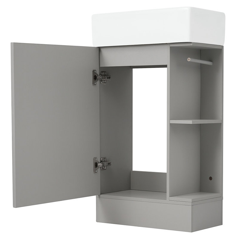 Meuble-lavabo 18,6 po avec lavabo, meuble-lavabo avec tablette à 2 niveaux, orienté vers la gauche ou vers la droite, Gris