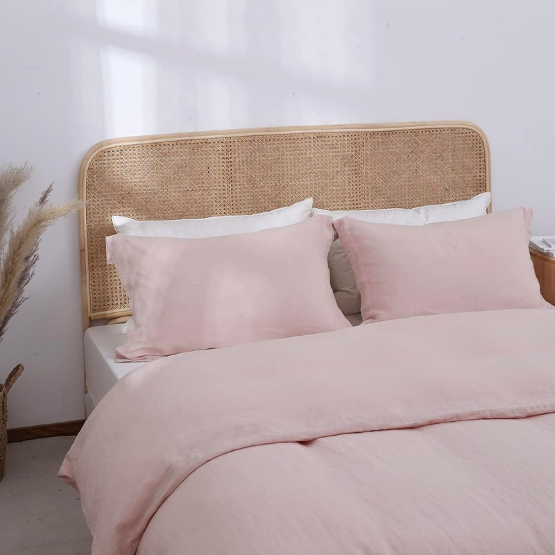 Ensemble de housse de couette 100% lin, Housse de couette double + 2 taies d'oreiller, Rosé