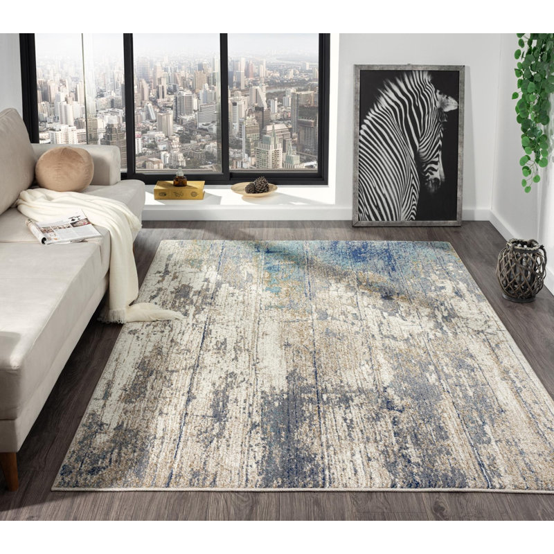 Tapis bleu abstrait Milan Collection