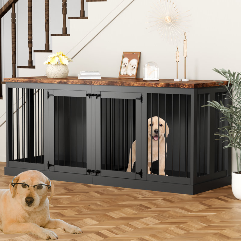 70.9" Large Dog Crate Furniture with Divider, Black