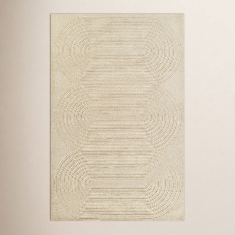 Tapis ivoire en laine touffeté à la main à motif géométrique Tillie, Rectangle 5 pi x 8 pi