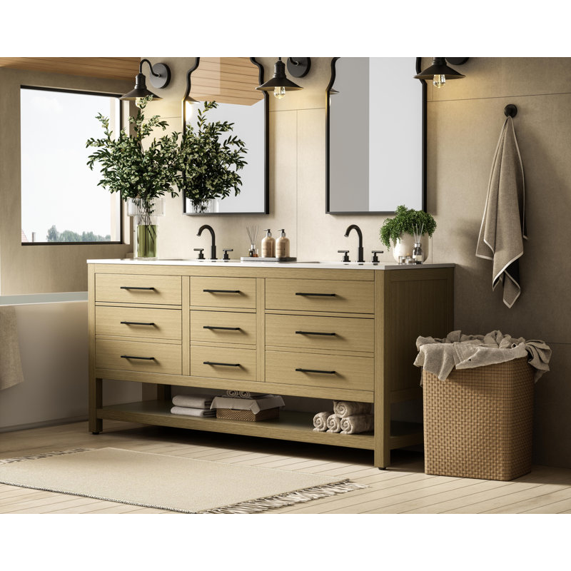 Meuble-lavabo double 72 po_Moderne_VF60572, Brun miel