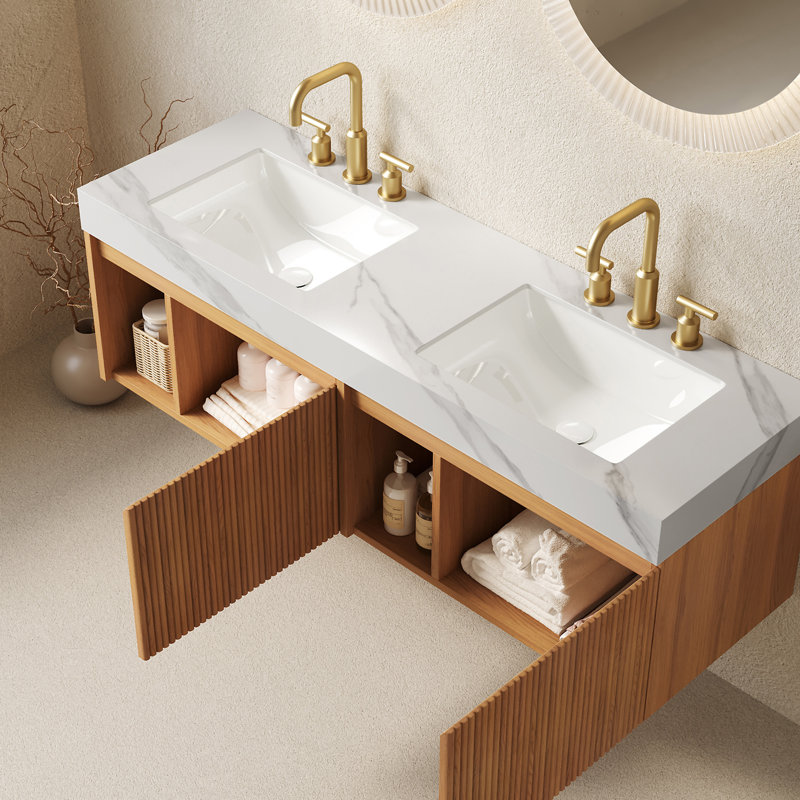 Meuble-lavabo 30 po, Bois naturel, 60" W, Centerset