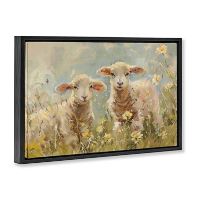 Spring Lambs in Meadow, cadre flottant, design par LSR Design Studio