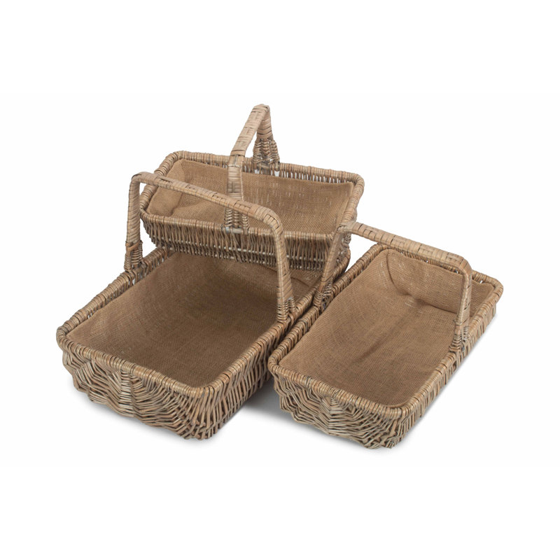 3 Piece Wicker Garden Trug Basket Set