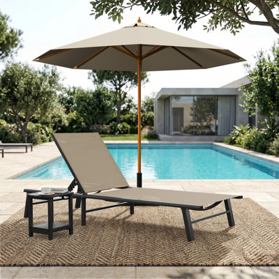 Outdoor Patio Aluminum Chaise Lounge With Adjustable Reclining Back