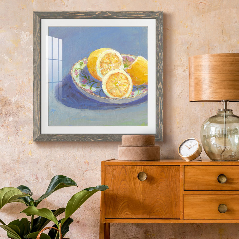 Nature morte aux agrumes I - reproduction d'art, H 26,5 po x l 26,5 po x P 1,5 po, Papier avec cadre gris, Blanc