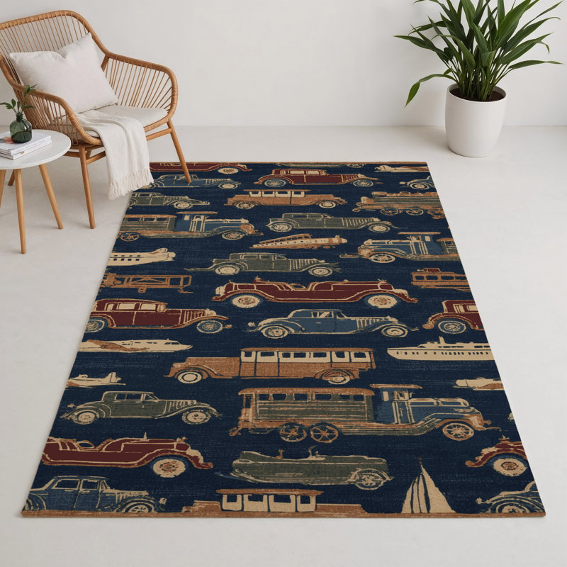 Transportation Gray Indoor and Outdoor Area Rug, Rectangle 5' x 7'