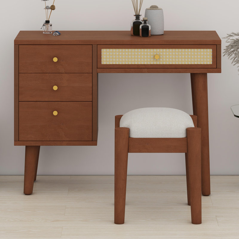 Table de maquillage Boho Style avec ports USB et accents en rotin