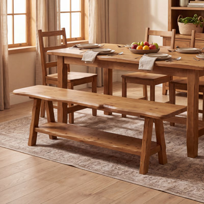 55.12" Solid Wood Bench with Live-Edge