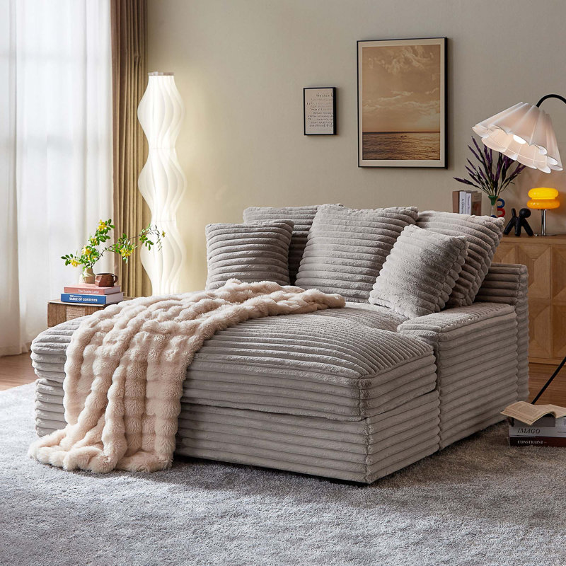 Accoudoirs carrés modernes en velours côtelé avec canapé-lit moderne pour chambre à coucher, Brun grisâtre
