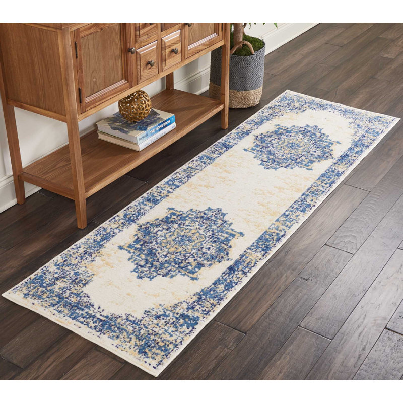 Burnie Oriental Blue/Ivory Area Rug, Runner 2'3" x 7'6"