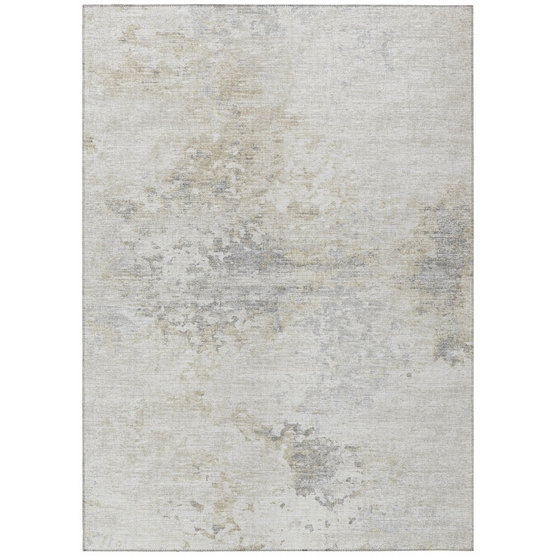 Tapis brun / beige en polyester tissé à la machine à motif abstrait Xairexis, Rectangle 3 pi x 5 pi