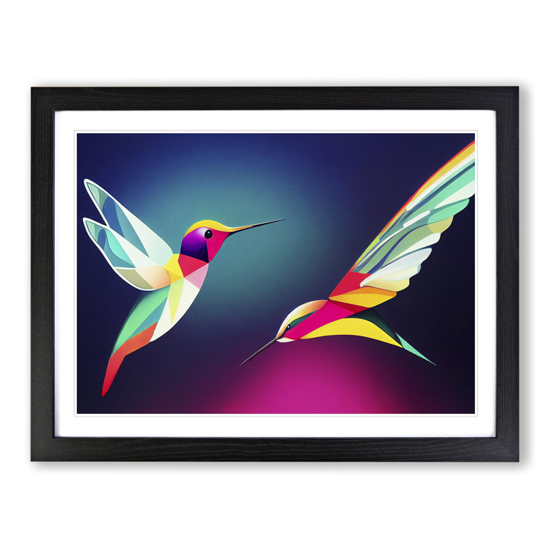 Groovy Hummingbirds Abstract - Single Picture Frame Print, Black Framed, 25cm H x 34cm W x 2cm D