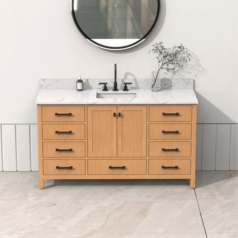 Meuble-lavabo autoportant 60 po avec comptoir simple en bois massif 60 po