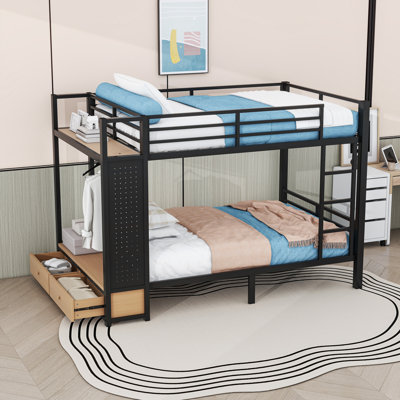 Metal Bunk Bed With 2 Drawers And Shelves